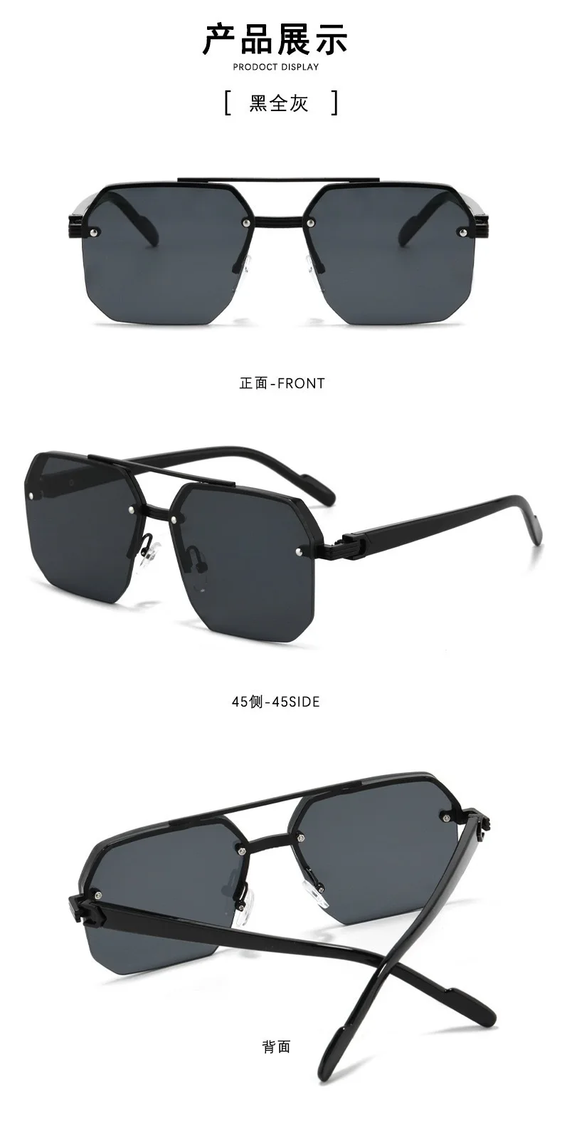 Neue Modische Quadratische Piloten-Sonnenbrille für Männer, Übergroße Legierungs-Sonnenbrille mit Farbverlauf für Frauen, Outdoor-Freizeitbrille – Detail 9