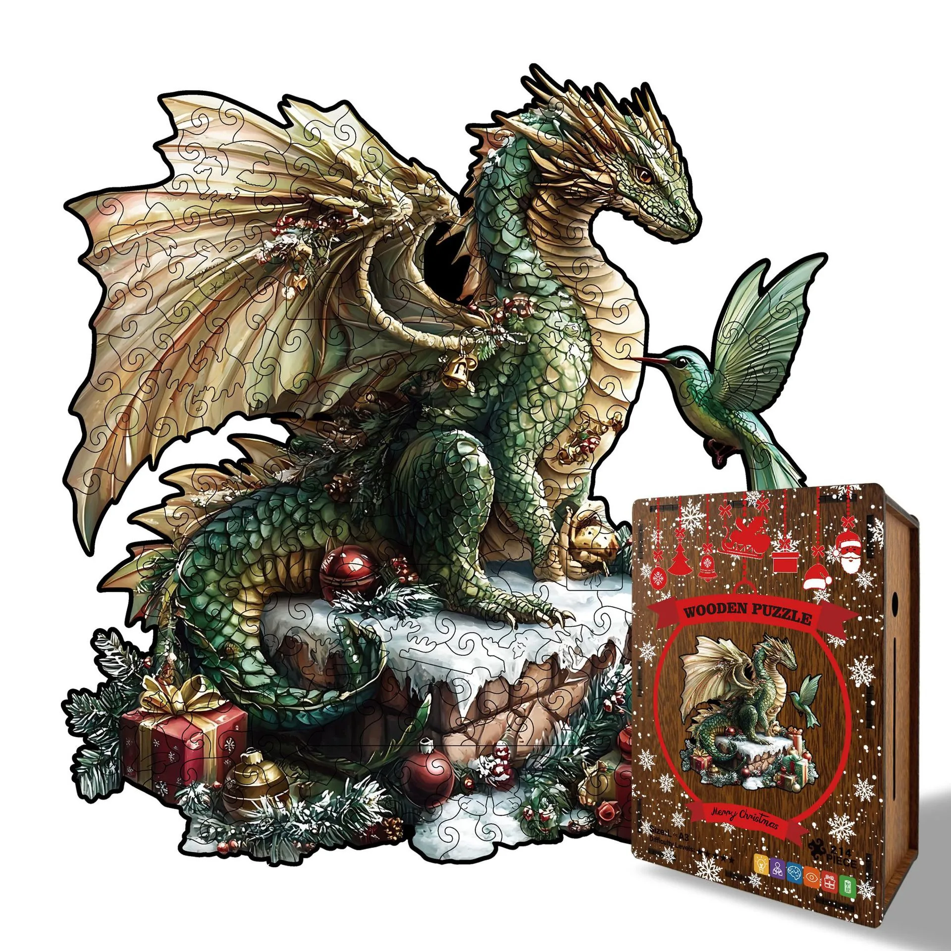 214PCS Di Natale Drago di Legno puzzle Di Forma Irregolare Puzzle Alleviare Lo Stress Gioco Di Compleanno Salvadanaio Regali Decorazione Della Casa