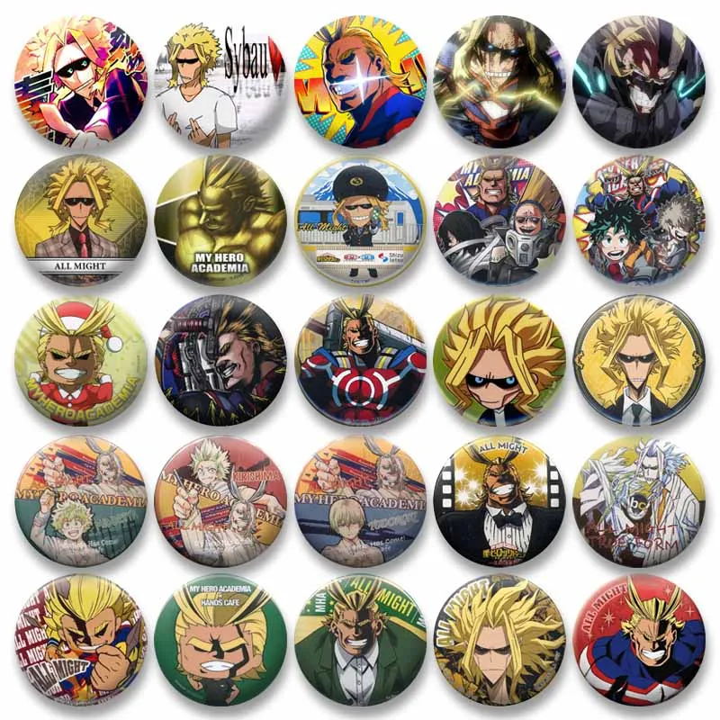 Cartoon Figure All Might Brooch Unisex Japanese Anime Peripheral Button Pins Jewelry Accessories Clothing Bag Decoration Badge