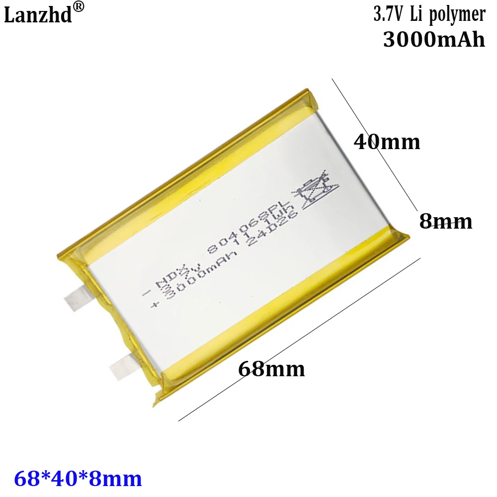 

3.7V Polymer lithium battery 804070 portable keyboard handheld game console 804068 rechargeable large capacity