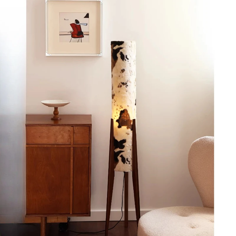Retro living room floor lamp, next to the vertical sofa, antique background wall decoration ambient light in the bedroom