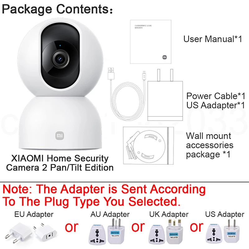 XIAOMI 홈 보안 지능형 Wi-Fi 카메라 2 PTZ 버전, 2.5K, 360 °   파노라마 뷰, AI 인간 감지, MIHOME 앱 지원