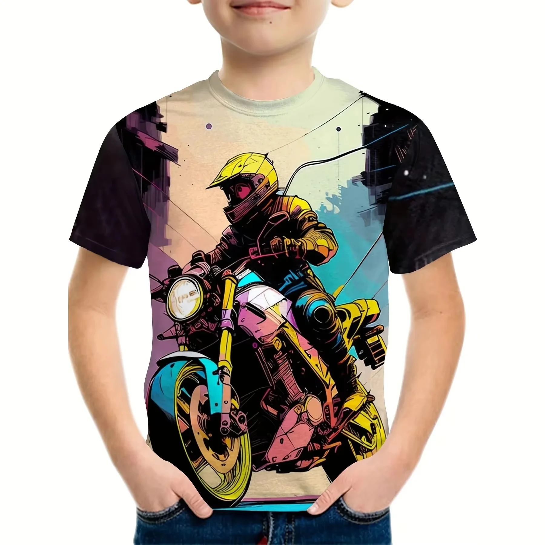 Boy Clothes Motorcycle 3D Printed T Shirt Fashion Cool and Stylish Graphic Tops Summer Short Sleeve Tees for Children's Clothing