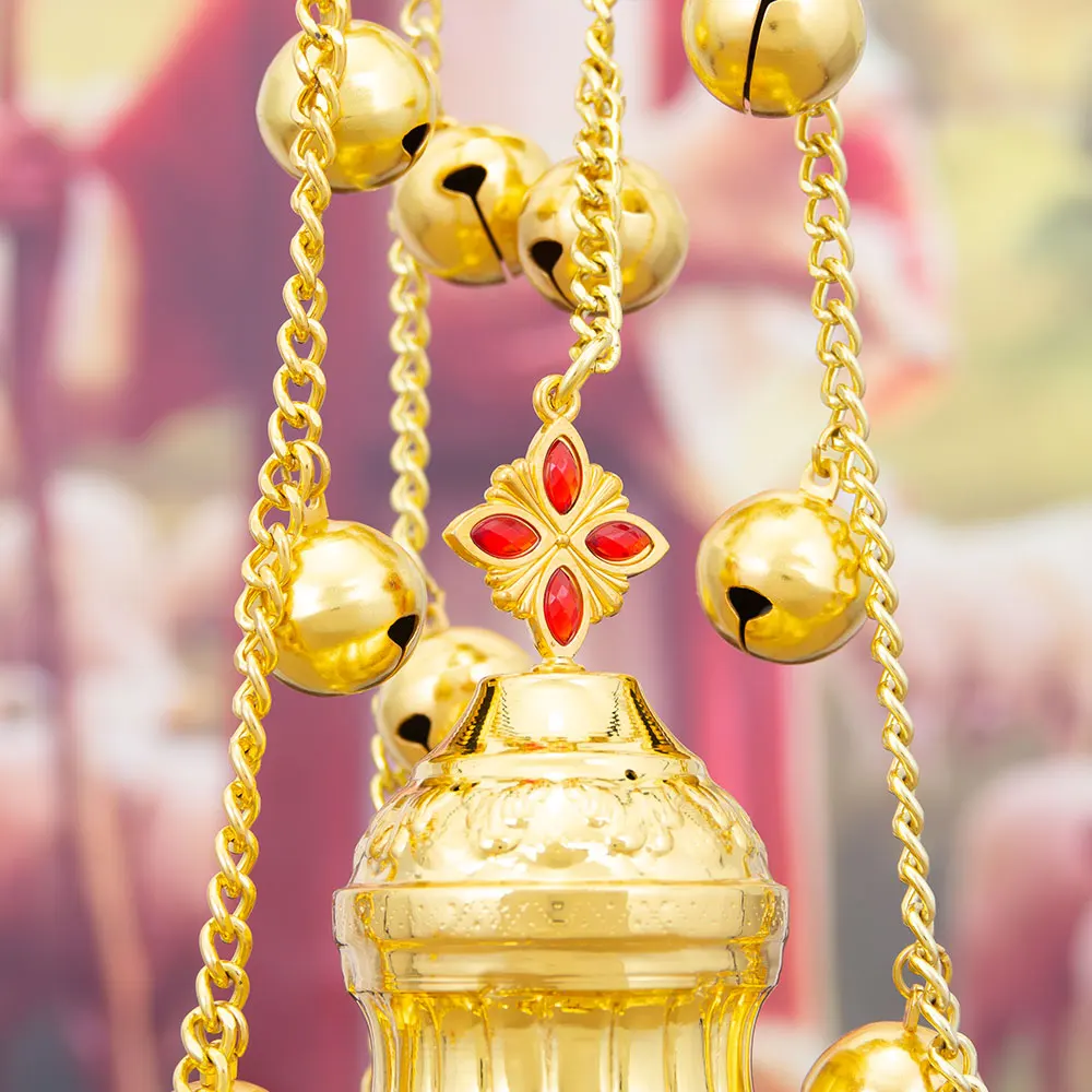 HTISOK Vergoldeter Orthodoxer Weihrauchbrenner mit Glockenkette, Ostorthodoxer Liturgischer Weihrauchbrenner für religiöse Rituale, Kirchen-Weihrauchbrenner – Detail 7