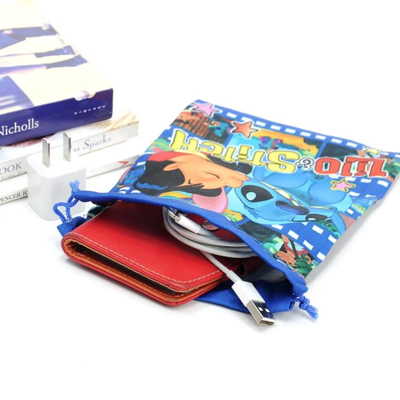 Disney-Bolsillo con cordón de dibujos animados Lilo & Stitch, organizador de artículos, bolsa de libros, regalos