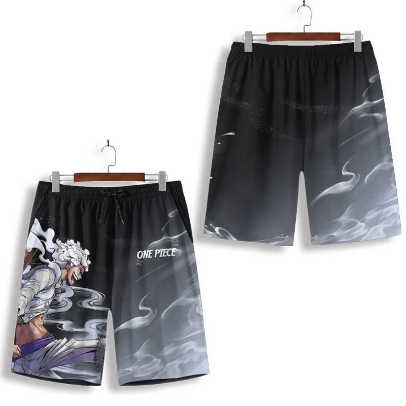

One Piece Kawaii anime peripheral Nika Luffy casual shorts creative cartoon loose quick dry printed beach pants gift wholesale