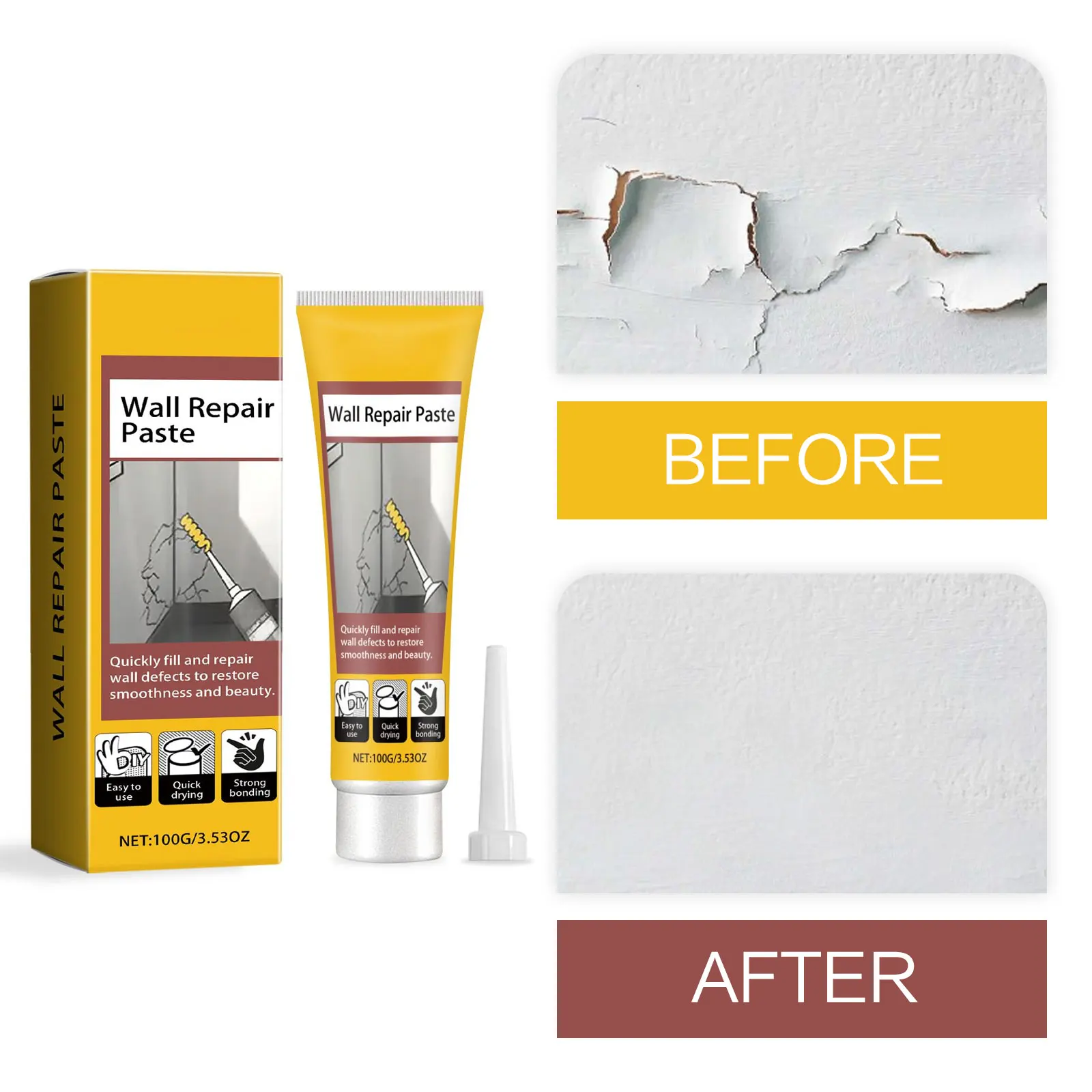 

Wall Mending Paste Cracked Peeled Holes Mending Mildewproof Drywall Mending Patching Wall Latex Paint Wall Repairing Ointment