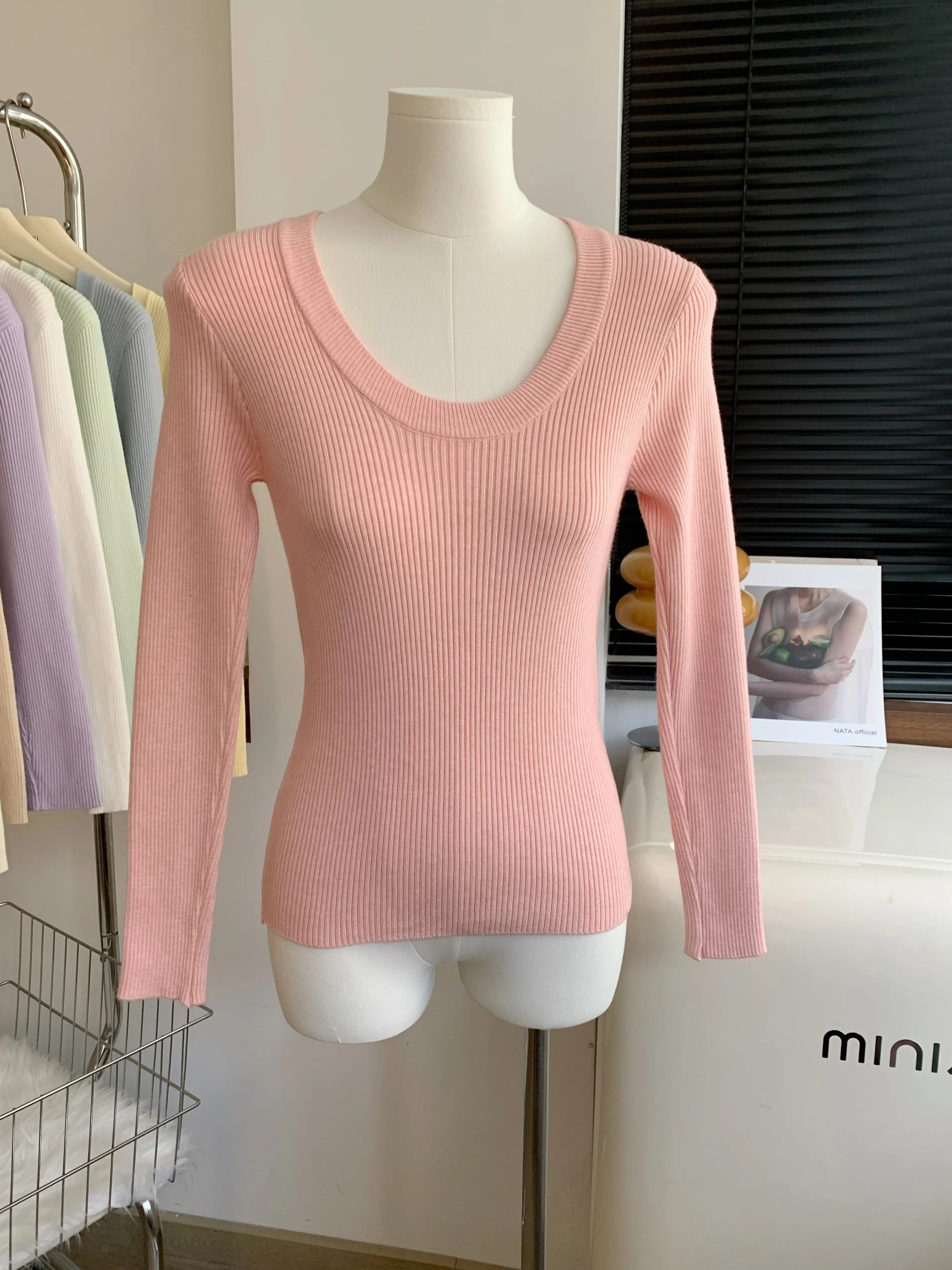 

Women's Autumn Winter O Neck Long Sleeve Slim Sweater Lady Candy Color Pullover Basic Jumper Top
