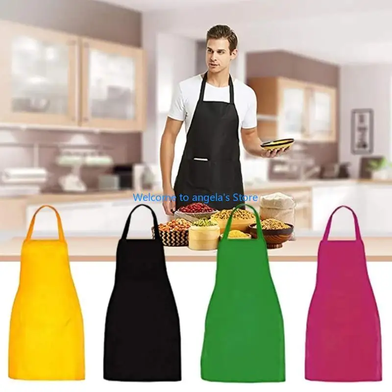 X4YC nisex Catering Apron Kitchen Cooking Apron with 2 Pocket for Women Men Kitchen Gardening Restaurant Barbecue Cafe