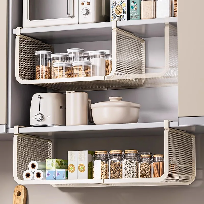 Kitchen Hanging Storage Rack Adjustable Sleeve Organizer Cabinet Interior under Shelf Basket for Utensils And Accessories