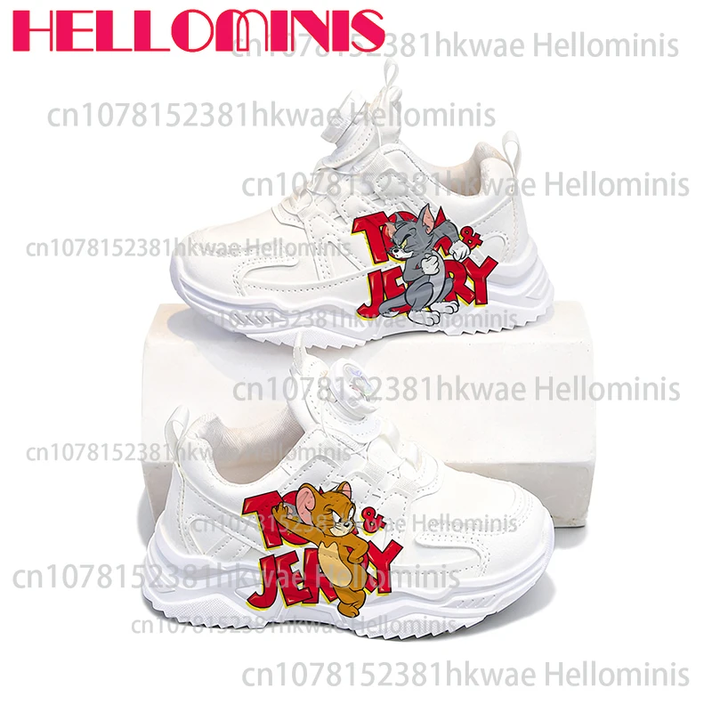 

Высококачественные простые модные детские кроссовки с рисунком кота Том мыши Джерри для мальчиков и девочек, белые однотонные туфли на подошве
