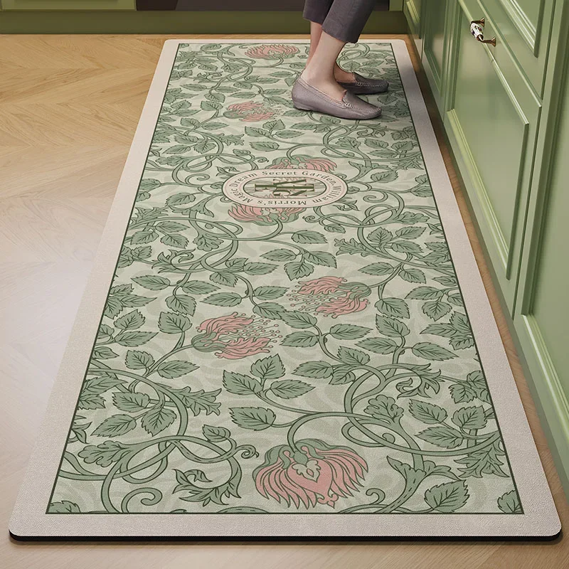 Tapis de sol en cuir imperméable et résistant à l\'huile, tapis de pied en PVC, polymère de cuisine, fleur florale, décoration de la maison