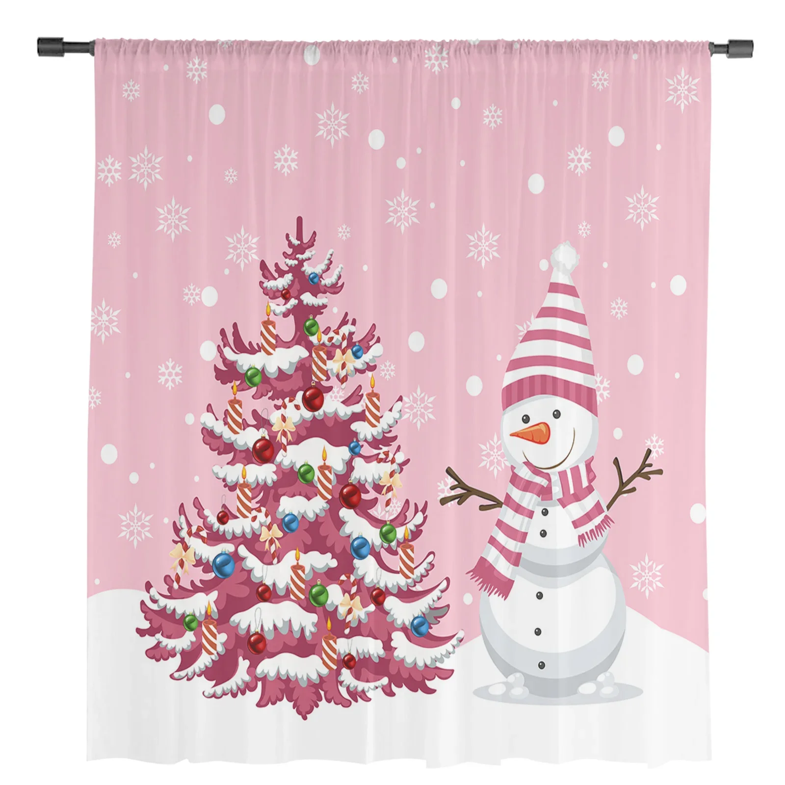 Christmas Tree Snowman Snowflake Pink Sheer Curtains for Living Room Decoration Window Curtains Kitchen Tulle Voile Curtains