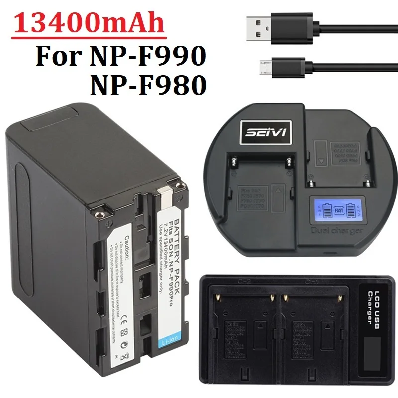 13400mAh NP-F990 NP-F970 F960 F970 Bateria + dwa rodzaje ładowarek LCD do Sony F980 F960 F550 F570 F750 F770 MC1500C 190P