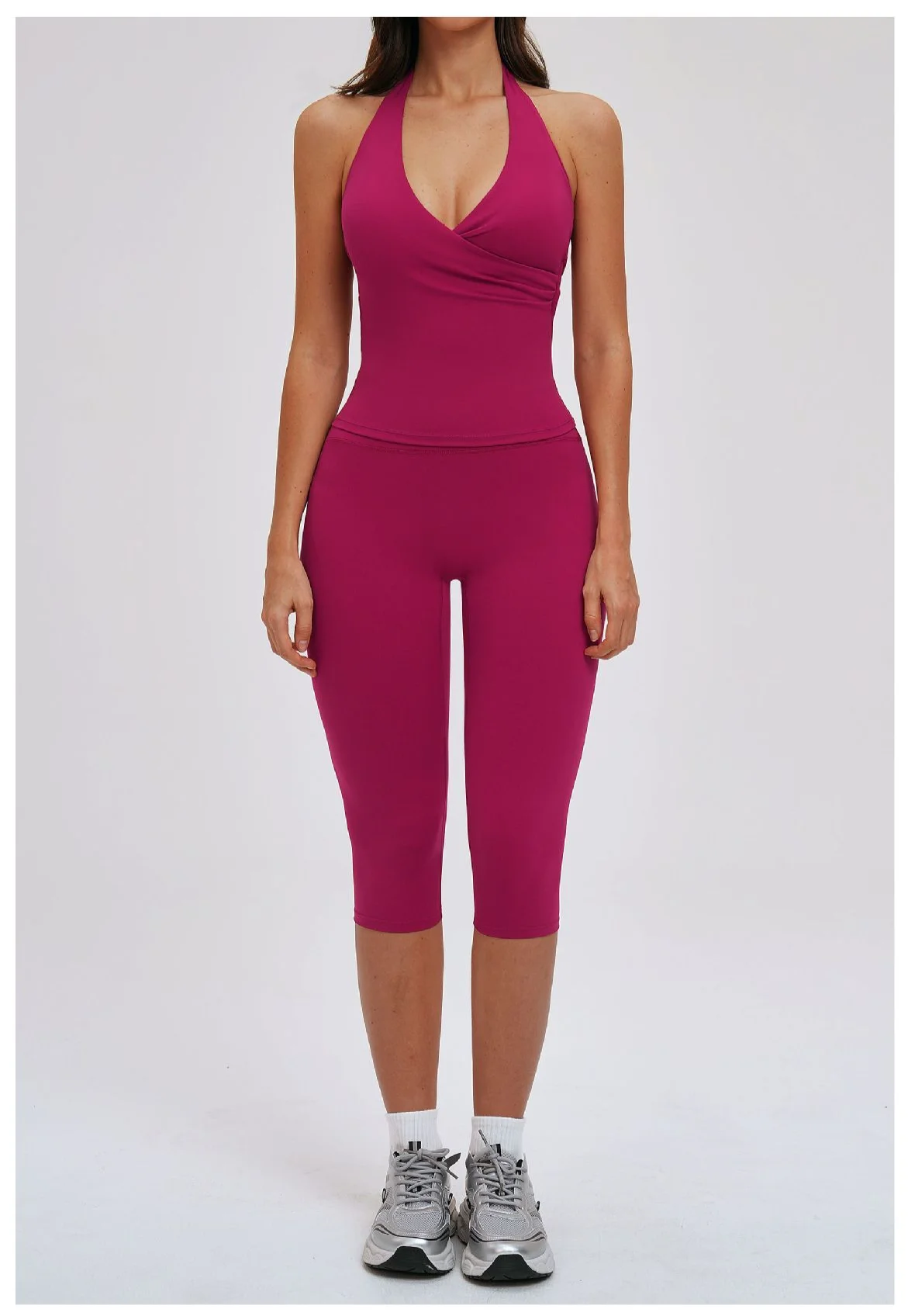 Yoga Capri Pants Suit 2 Pieces Gym Set Women Backless Tops Capri Pants Set Gym Suit Fitness Athletic Wear Sportswear Workout Set