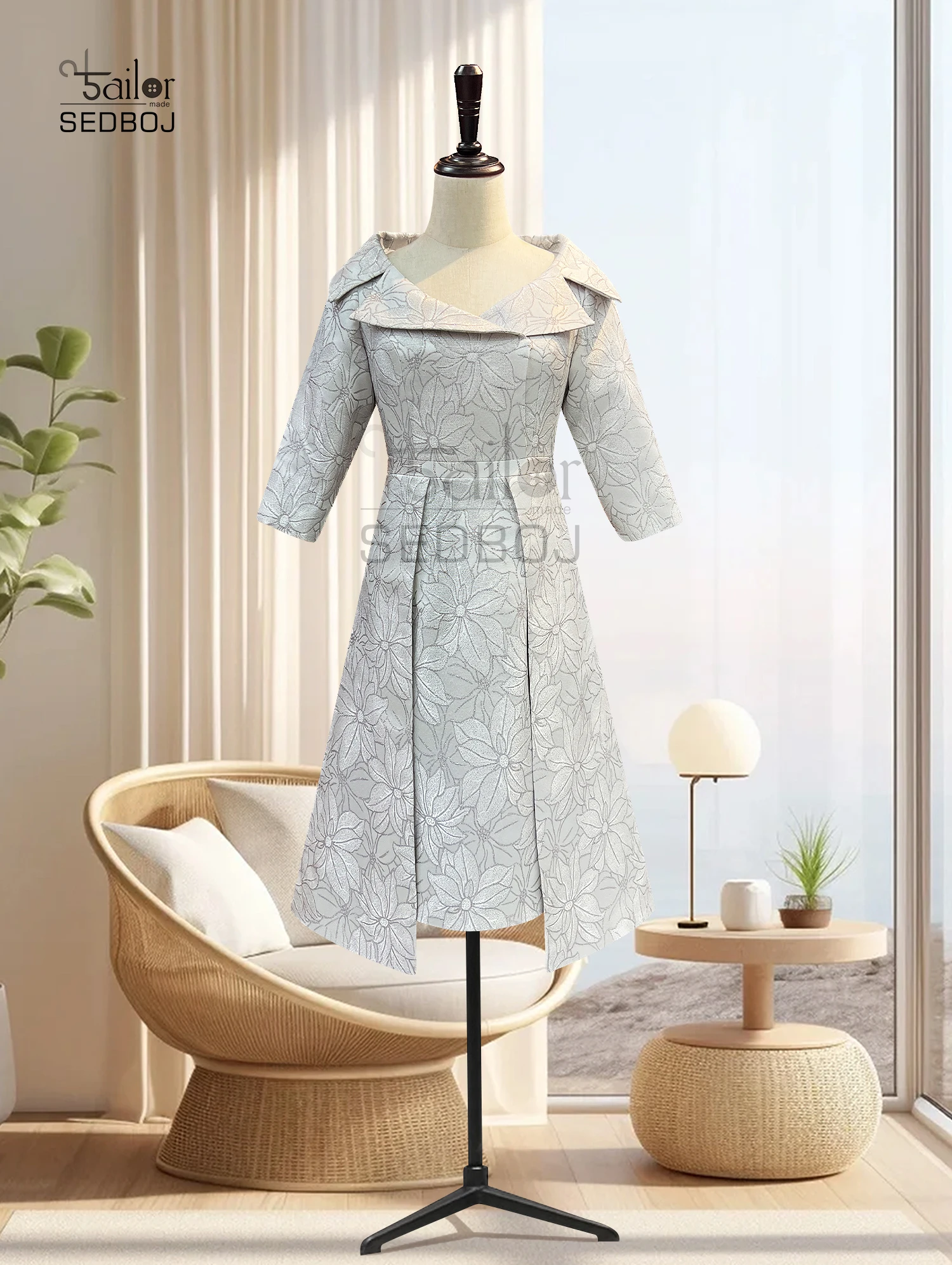 Tailor shop customized jacquard dress bridal dress bridal dress wide neck woven dress