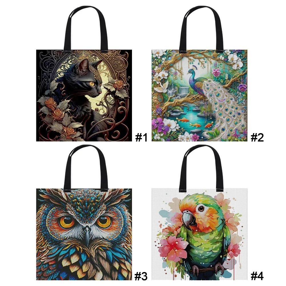 11CT Cat Peacock Owl Parrot Hand Needlepoint Kit Bag Cross Stitch Kit Canvas Bag Manual Cross Stitch Handbag Gift for Friends