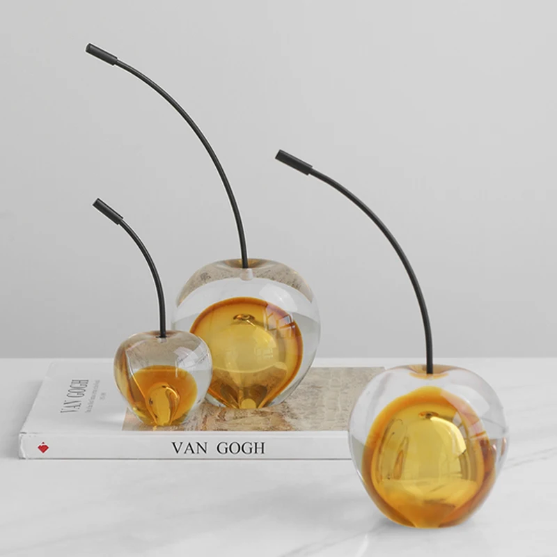 

Modern Creative Abstract Glass Apple Ornament Showroom Hotel Study Wine Cooler Round Grain Gradient Cherry Art Craft Decorations