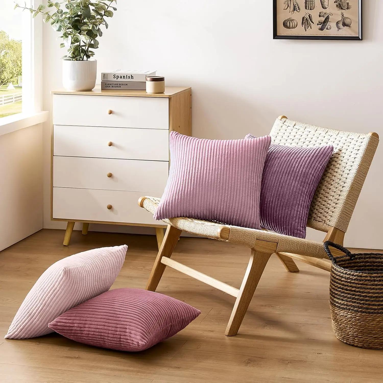 Lilac Pink Soft Corduroy Solid Striped Pillow Cover Modern Decor Gift Cushion Pillow Cases for Couch Sofa Bedroom Living Room