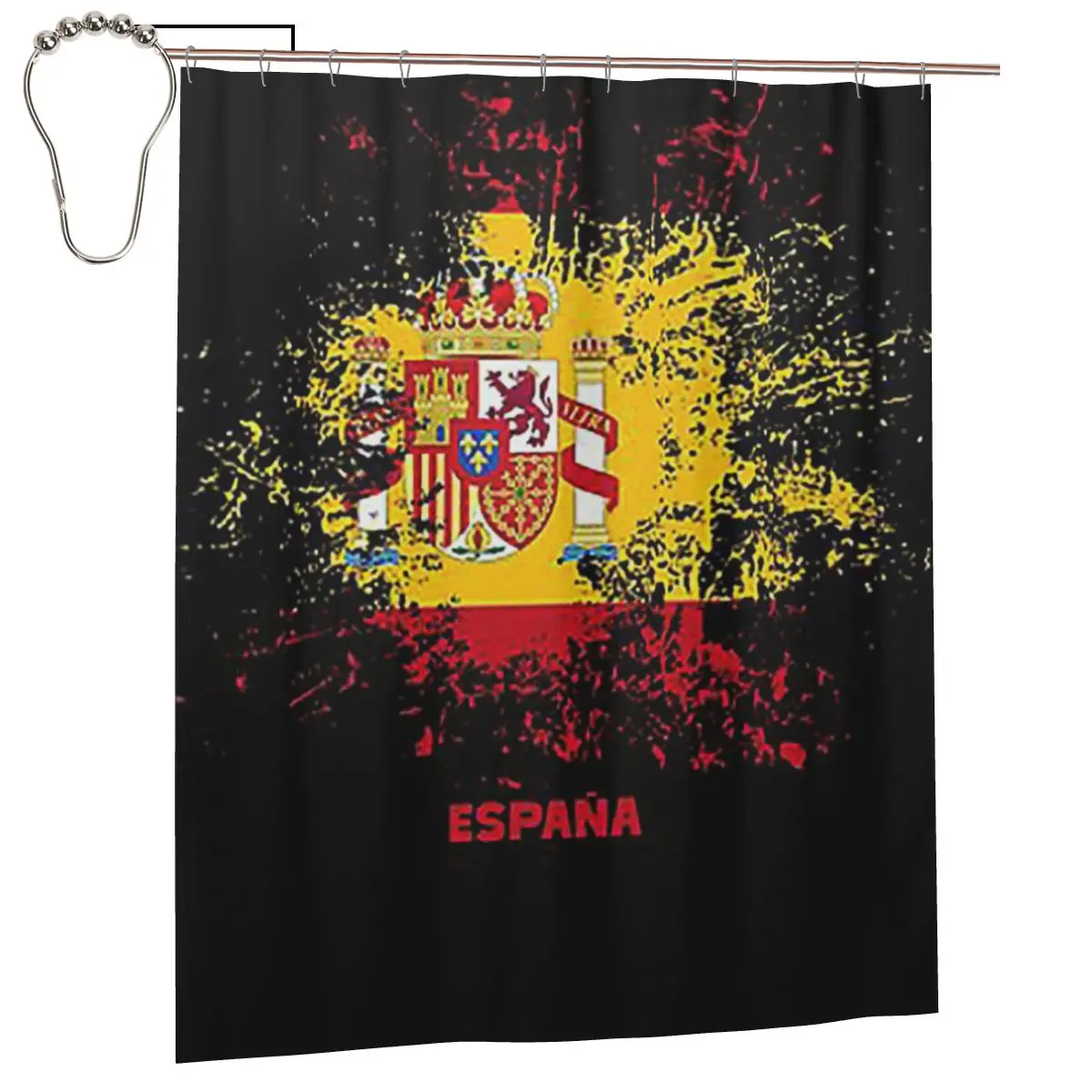 

Занавеска для душа с испанским флагом и акварельным рисунком, полиэстеровая, водонепроницаемая, с крючками