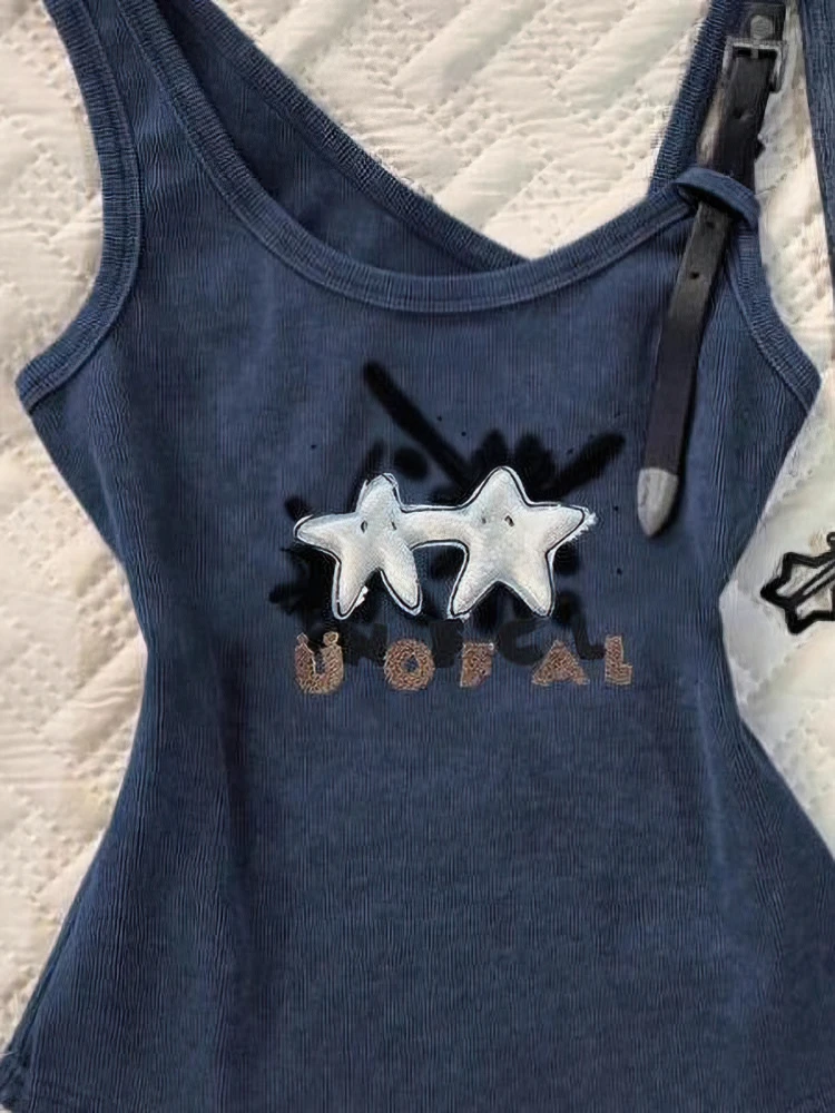 Sexy Y2k Tank Top With Straps Women Vintage Graphic Sleeveless T shirt Camisole Feamle Basic Underwear Streetwear 100% Cotton