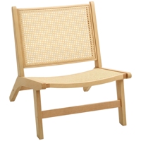 Homcom Lounge Chair with Backrest and Wide Rattan Seat Wooden Frame for Bedroom Living Room Natural