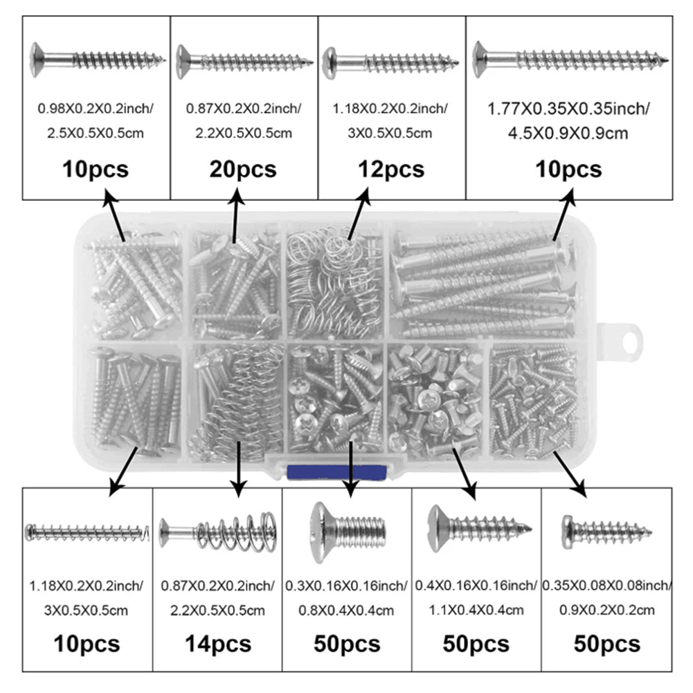 226pcs Electric Guitar Screws Kit for Pickguard Back Plate Mount Bolt Musical Instruments Part with Storage Box DIY Luthier Tool