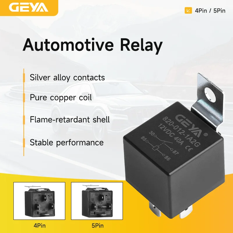 Iron Backrest Waterproof Automotive Relay 12V 4pin 5pin 40A Car Relay SPDT 5-Prong Auto Relay for Boat Tractor Truck Motorcycle