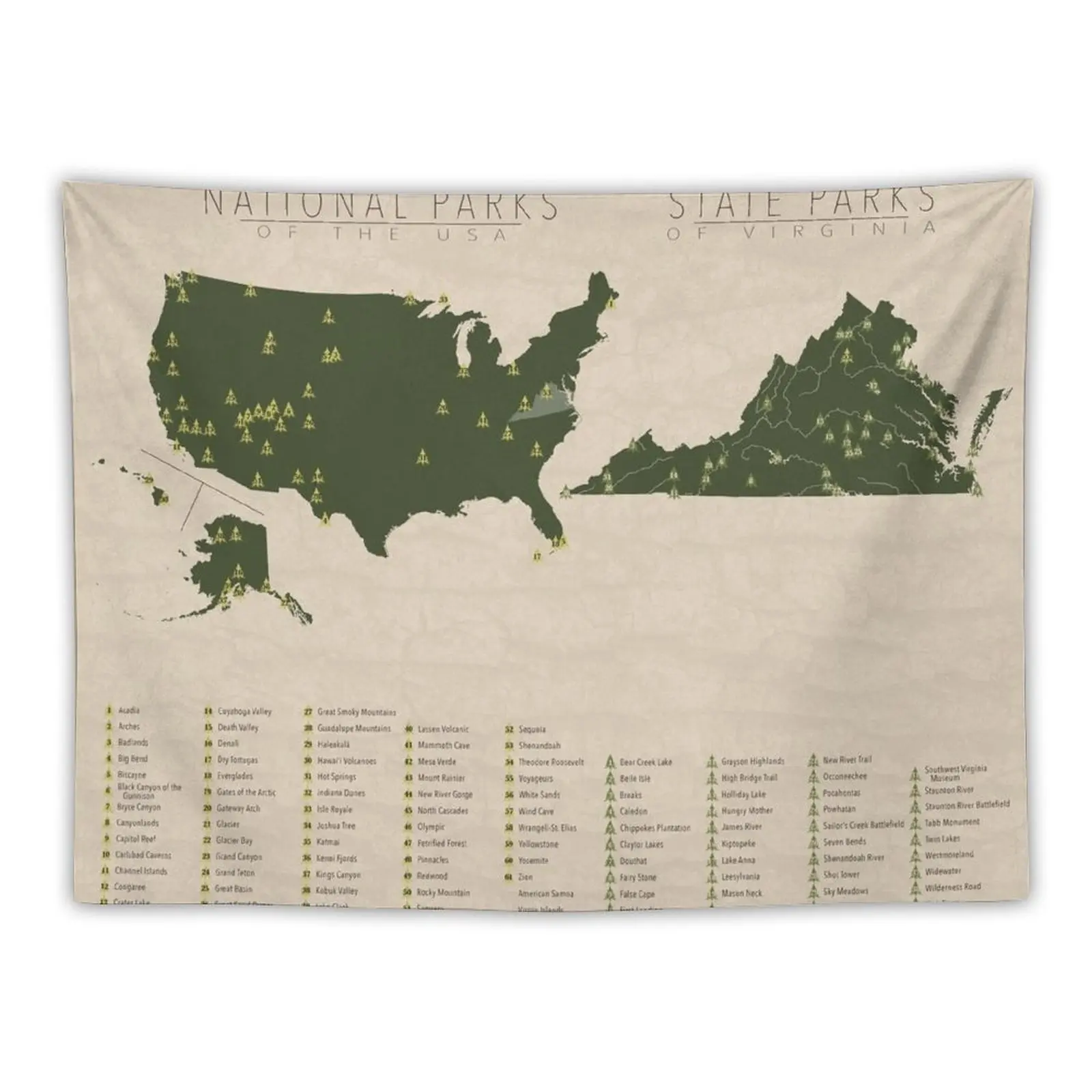 

New US National Parks - Virginia Tapestry Decorative Wall Mural Home Decorations Aesthetic Room Decorations Aesthetic