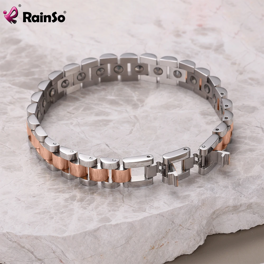 RainSo 99.99% Pure Germanium Bracelet For Women&Men Korea Popular Stainless Steel Healing Magnetic Couple Bracelet Gifts