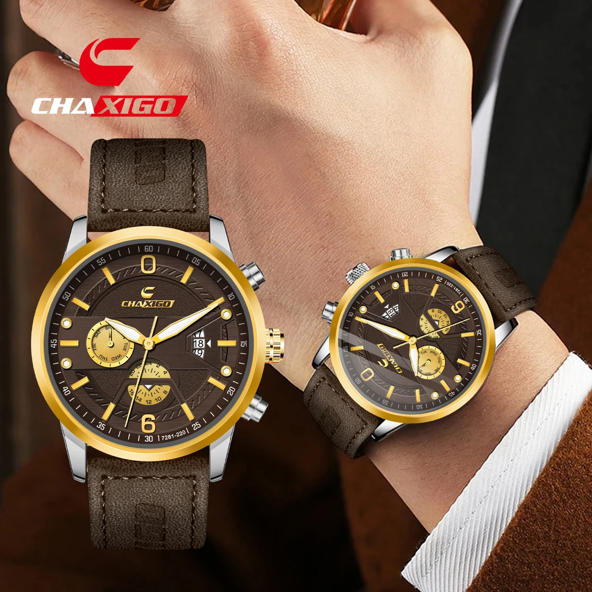 

CHAXIGO Men's Fashion Leather Strap Watch Ultra-thin Design Luminous Night Reading 30m Waterproof Lightweight Alloy Case