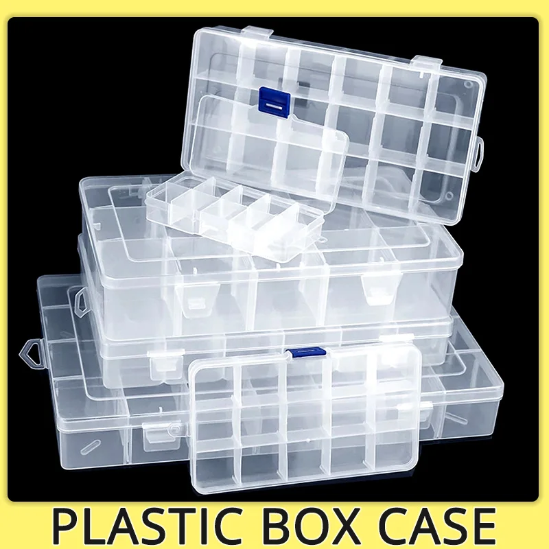 Plastic Box Case Container Transparent Plastic Storage Box Adjustable Compartment Jewelry Earring Bead Screw Holder Display Case