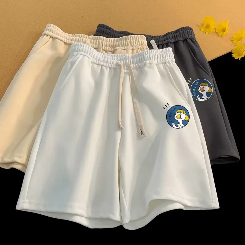 

【Plus Size M-8XL Shorts】American Vintage Cartoon duck Print Couple Shorts Unisex Strap Drawstring Casual Summer Short Pants