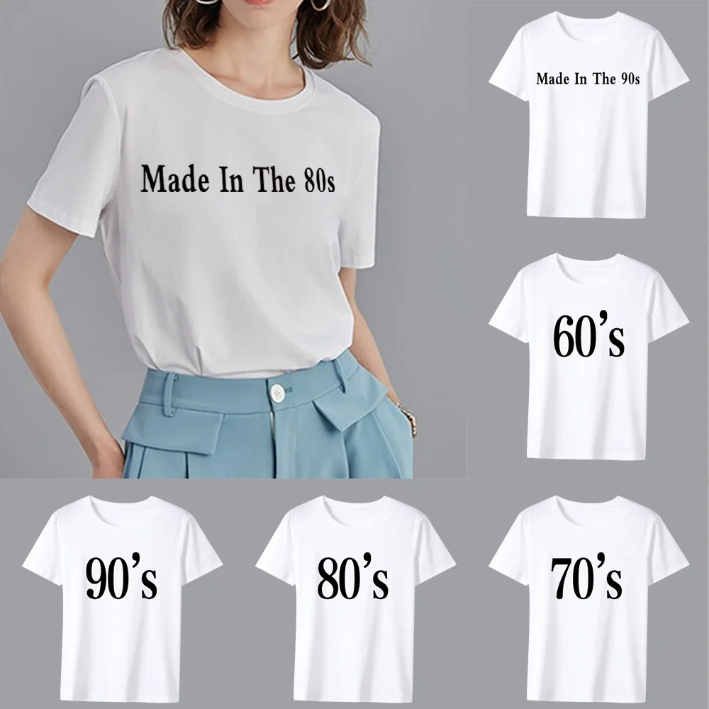 

Women's T-shirts Harajuku Girls Tops 90s Pattern Series O-neck Short Sleeves Loose Summer All-match Tshirt White Tees XXS-5XL