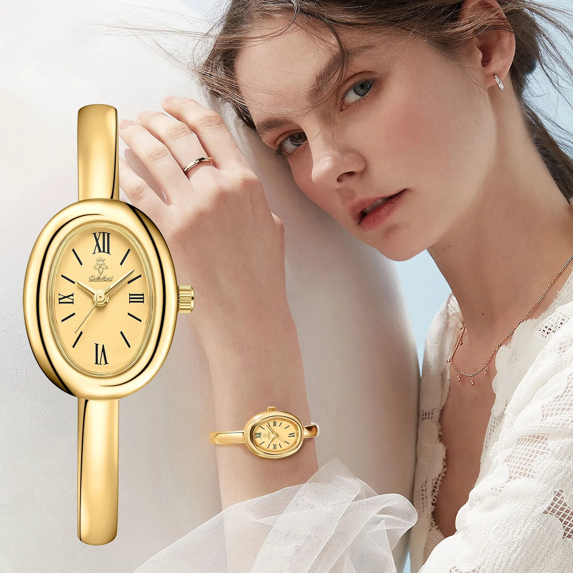 Nuevo collar, reloj, pulsera, conjunto con caja de regalo, conjunto completo de joyería de oro, reloj de mujer de lujo de alta gama, regalo perfecto para mujeres.