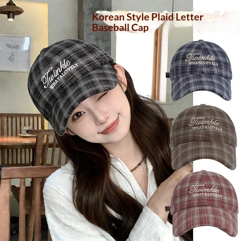 Plaid Woolen Baseball Cap Women Men Vintage Embroidered Letter Dad Hat Adjustable Casual Sun Hat Outdoor Streetwear Fashion Soft