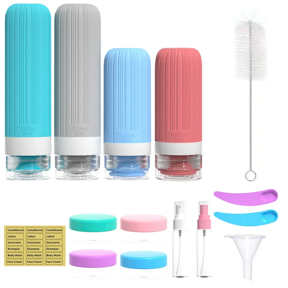 Silicone Travel Bottles Set, Leak-Proof Refillable Containers for Shampoo & Lotion, Portable Toiletry Kit