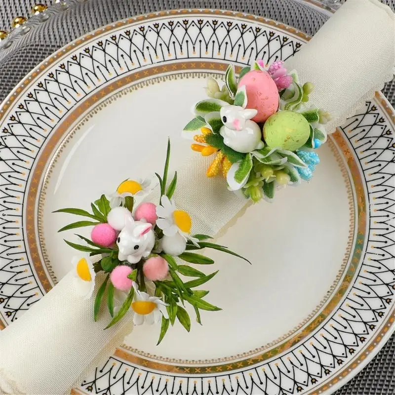 Spring Inspires Rabbit Napkin Holder Rings Wooden Art Table Setting Decoration 55KF
