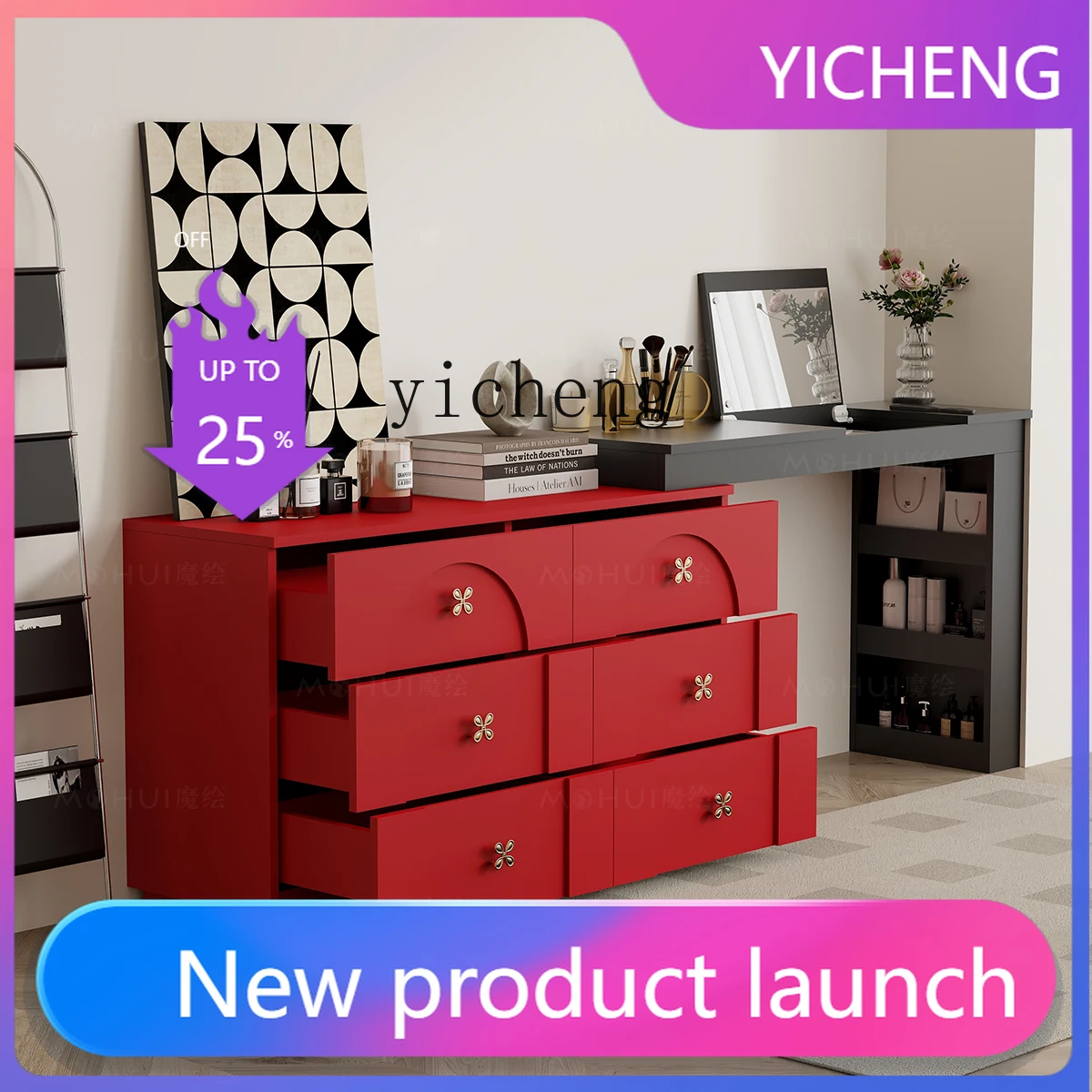 

LYY medieval style bedroom dresser chest cabinet integrated flip mirror makeup table multi-function