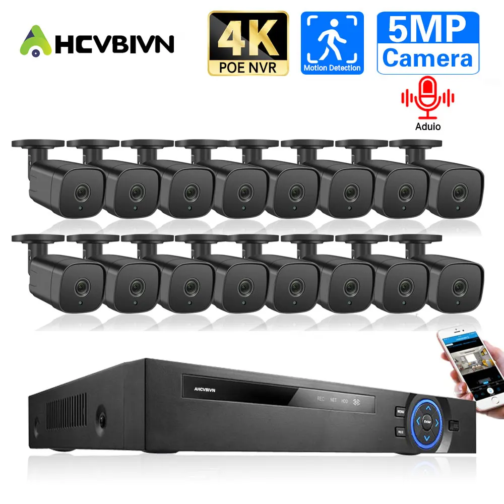 

16CH CCTV System NVR Kit 5MP Outdoor Face Detection Security Protection Audio IP Camera 16CH POE NVR Video Surveillance Set P2P