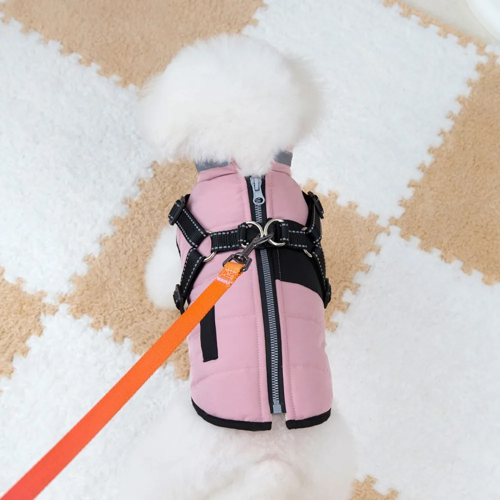 

Adjustable Dog Warm Jacket Zipper Waterproof Reflective Dog Coat with Harness Padded Warm Windproof Puppy Clothes for Puppy Dogs