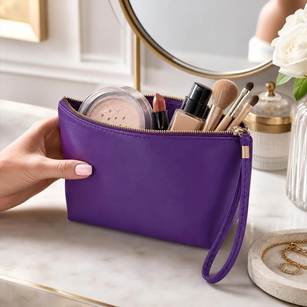 Fashionable PU Leather Makeup Bag Large Capacity Square Shape Clutch Bag Waterproof Toiletry Bag for Women & Men