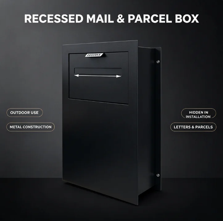 Outdoor Recessed Mailbox Wall Mount Hidden Metal Parcel Delivery Box Home Security Lockable Package Drop Station Weatherproof An