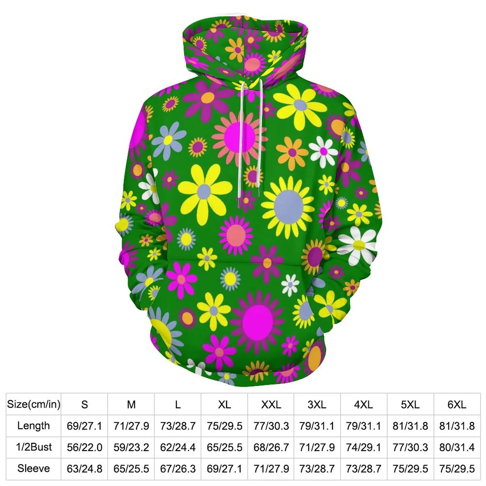 Flower Power Casual Hoodies Bright Floral Classic Hoodie Men Long Sleeve Retro Design Clothing Birthday Present