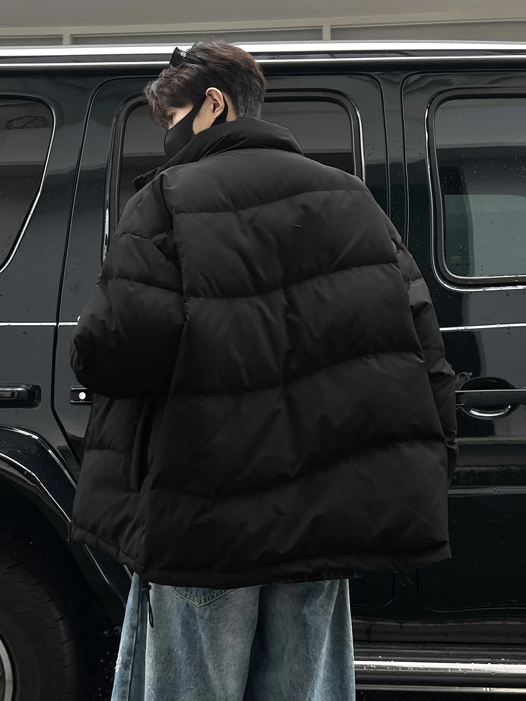 

American Sle Thiened Large Size Loose ortened down Jaet for Men with Stand Collar Warm Casual Urban Lifesle