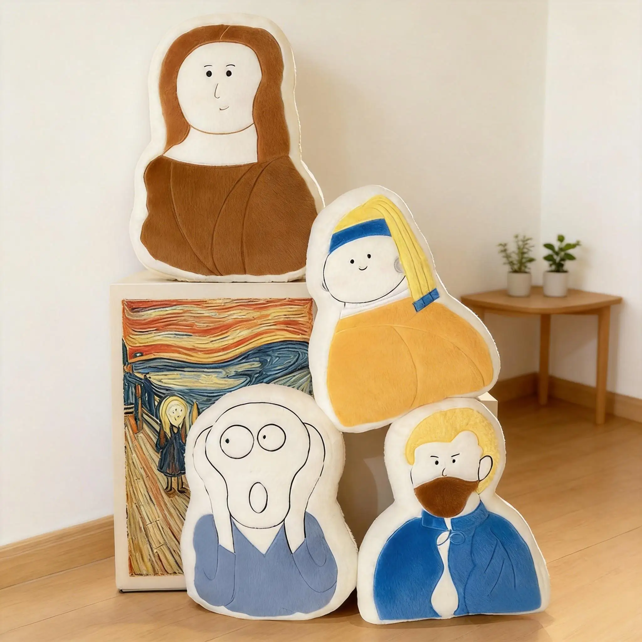 Cute Gallery Famous Painting Plush Pillow Doll Soft Girl With A Pearl Earring Stuffed Toy Creative Decor Birthday Gift Boy Girls