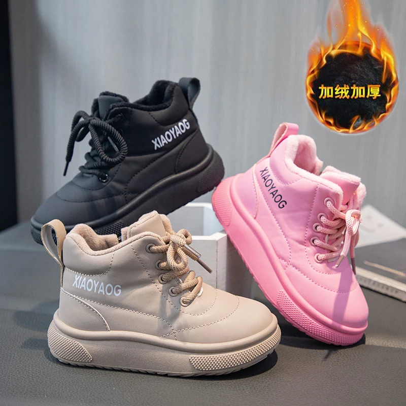 

2025 Thick Warm Plush Boots for Children New Trend Fashion Boy's Girl's Snow Boots Waterproof Outdoor Kid's Velvet Boots