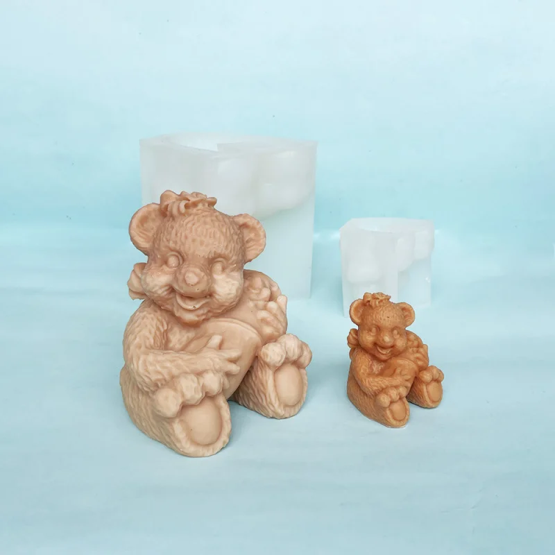 Holding Baby Bear Candle Silicone Mold Candle Handmade Plaster Mold