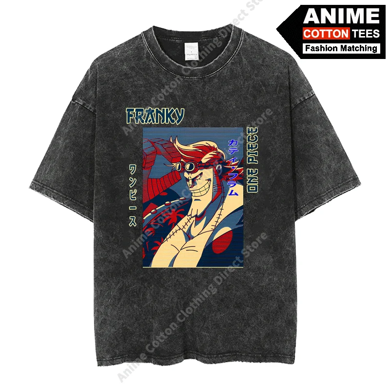 

Anime ONE PIECE - FRANKY Print T Shirt y2k Harajuku Fashion Men Women Casual Short Sleeve Cotton Washed Vintage Loose Tees BLACK