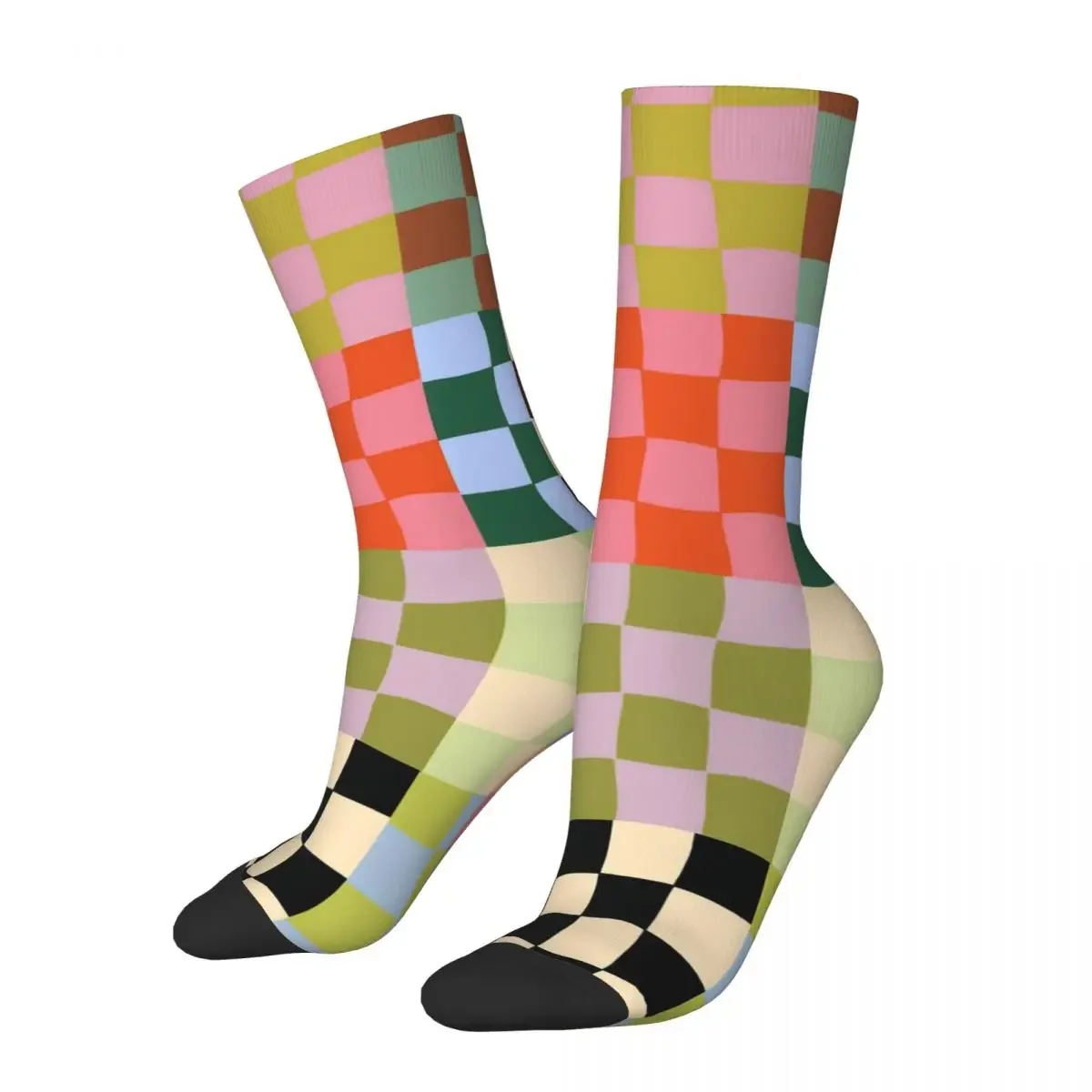 

The Square Route Collage Socks Men Women Funny Happy Checkerboard Socks Spring Autumn Winter Middle Tube Socks Gifts